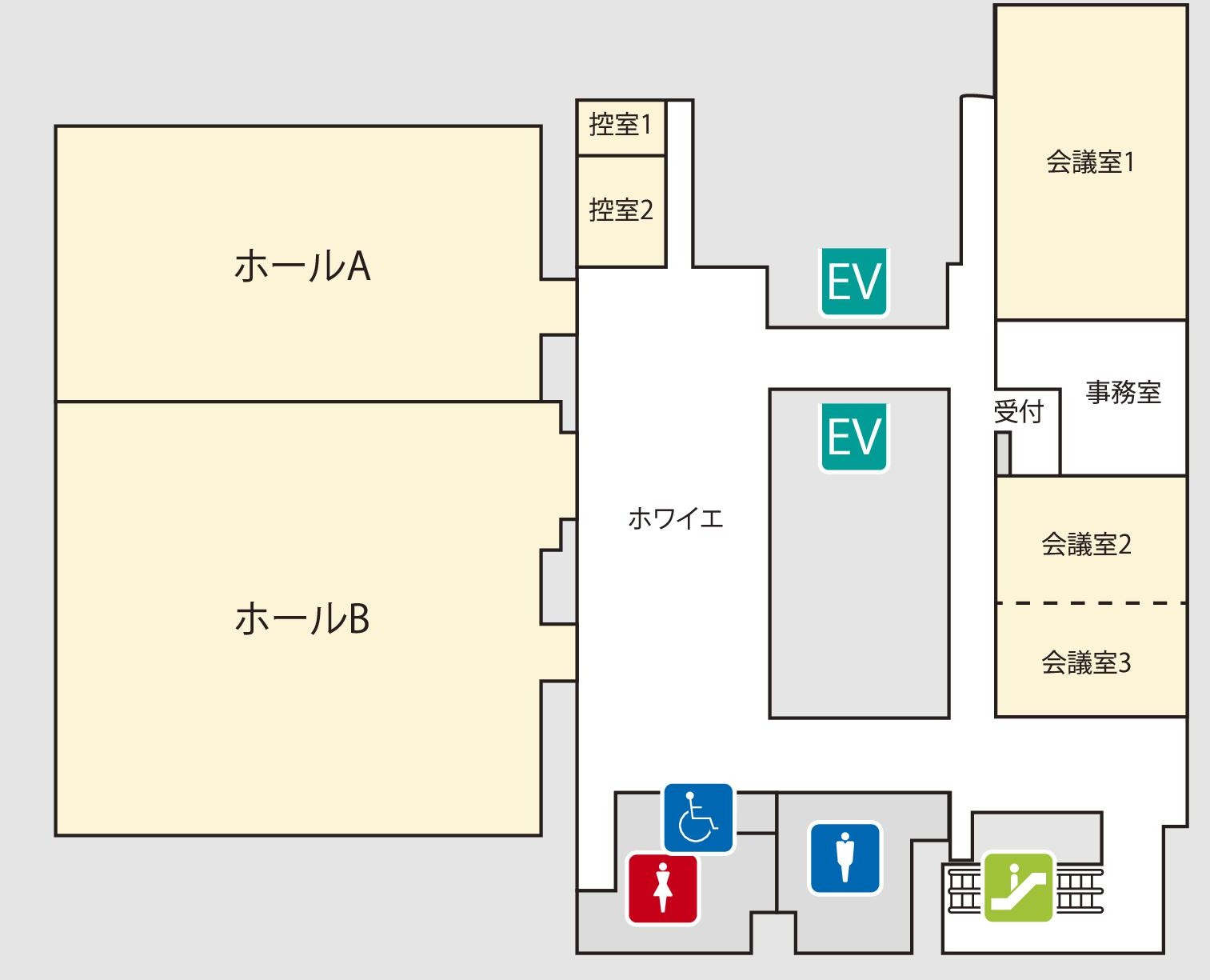 ホール・会議室・控室を含むフロア構成イメージ